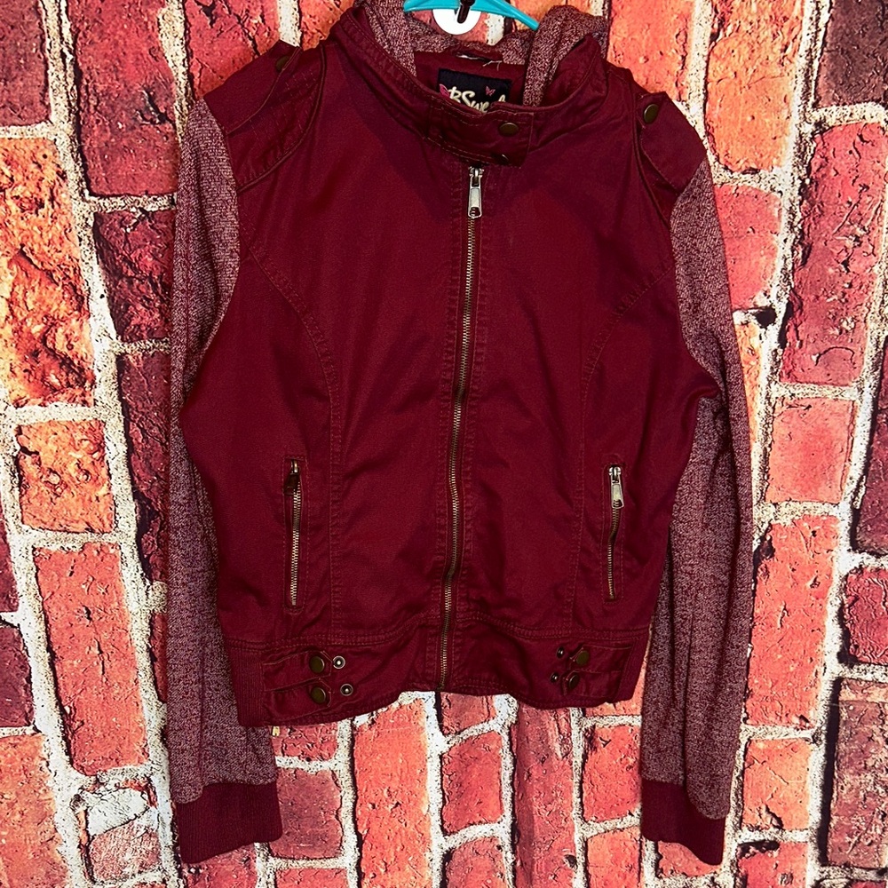 B Sweet Maroon Knit Sleeve women Jacket Large